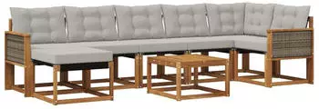 vidaXL Outdoor-Sofagarnitur 8-tlg. natur und hellgrau (3382107)