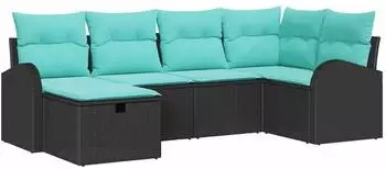 vidaXL Gartensofa-Set mit Kissen und Stauraum 6-tlg. Poly-Rattan schwarz (3360417)