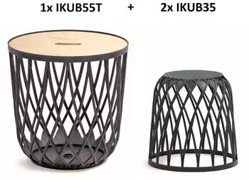 Prosperplast Uniqubo 3er-Set Multifunktionsk&ouml;rbe 55L + 2x35L, Kunststoff anthrazit mit Holzdeckel