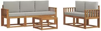 vidaXL Outdoor-Sofagarnitur mit Kissen 6-tlg., natur und hellgrau (3366004)