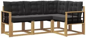 vidaXL Outdoor-Sofagarnitur mit Kissen 4-tlg., wei&szlig;/schwarz (3389434)