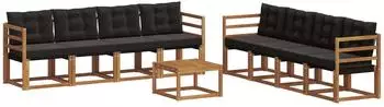 vidaXL Outdoor-Sofagarnitur mit Kissen 9-tlg., natur und schwarz (3368511)