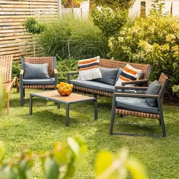 Top E Shop Texas Gartenlounge-Set mit Sofa, Sesseln und Couchtisch, grau