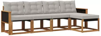 vidaXL Outdoor-Sofagarnitur 5-tlg. natur und hellgrau (3381879)