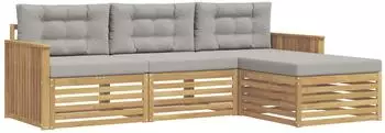 vidaXL Garten-Sofagarnitur 4-tlg. 3-Sitzer, wei&szlig; und hellgrau