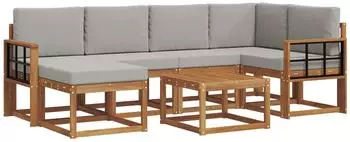 vidaXL Outdoor-Sofagarnitur 7-tlg., natur und hellgrau (3366684)