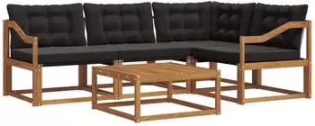 vidaXL Outdoor-Sofagarnitur 5-tlg., natur und schwarz (3369443)