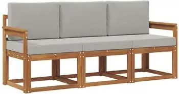 vidaXL Outdoor-Sofagarnitur mit Kissen, 3-tlg., natur und hellgrau (3365929)