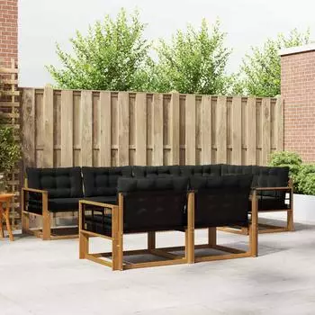 vidaXL Outdoor-Sofagarnitur mit Kissen, 7-tlg., natur/schwarz (3369559)