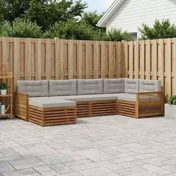 vidaXL Outdoor-Sofagarnitur 6-tlg. natur und hellgrau (3383569)