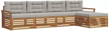 vidaXL Outdoor-Sofagarnitur mit Kissen, 5-tlg., natur und hellgrau (3373301)