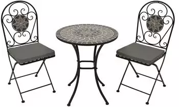 DEGAMO Bistroset SIENA 3-teilig, Eisen schwarz, Mosaik grau/weiß (31023)