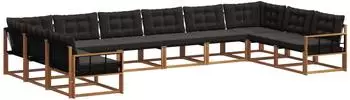 vidaXL Outdoor-Sofagarnitur mit Kissen 10-tlg., natur und schwarz (3369895)
