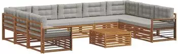 vidaXL Outdoor-Sofagarnitur 10-tlg. Akazie natur/hellgrau (3374181)