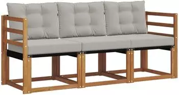 vidaXL Outdoor-Sofagarnitur 3-tlg. mit Kissen, natur und hellgrau (3368342)