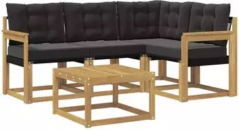 vidaXL Outdoor-Sofagarnitur mit Kissen 5-tlg., wei&szlig;/schwarz (3389446)