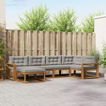 vidaXL Outdoor-Sofagarnitur 6-tlg. mit Kissen, natur und hellgrau (3367829)