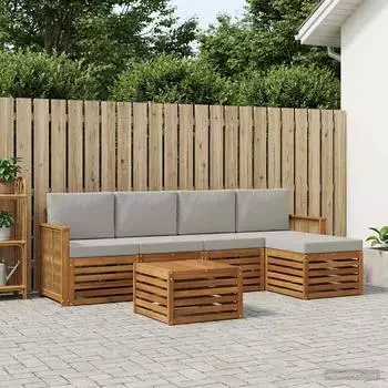 vidaXL Outdoor-Sofagarnitur mit Kissen 6-tlg., natur und hellgrau (3384267)