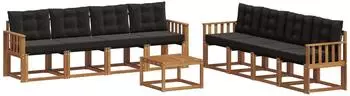 vidaXL Outdoor-Sofagarnitur mit Kissen 9-tlg., natur und schwarz (3368519)
