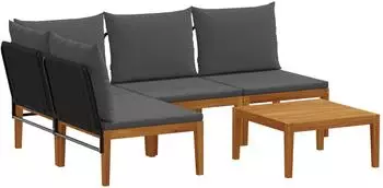 vidaXL Gartenlounge-Set 5-tlg. massives Akazienholz & Naturseil (3407758)