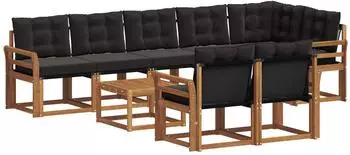 vidaXL Outdoor-Sofagarnitur 9-tlg. mit Kissen, natur/schwarz (3368811)