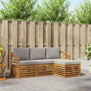 vidaXL Outdoor-Sofagarnitur 4-tlg. Akazienholz, natur/hellgrau (3374626)