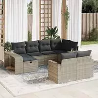 vidaXL 10-tlg. Garten-Sofagarnitur mit Kissen Hellgrau Poly Rattan
