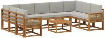 vidaXL Outdoor-Sofagarnitur 10-tlg. 9-Sitzer, natur/hellgrau (3385557)