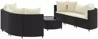 vidaXL 7-tlg. Garten-Sofagarnitur mit Kissen Schwarz Poly Rattan