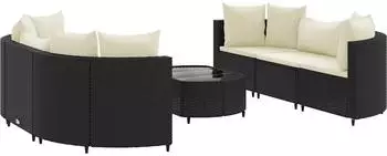 vidaXL Garten-Sofagarnitur 7-tlg. mit Kissen, Polyrattan, schwarz (3308432)