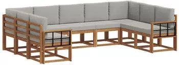 vidaXL Outdoor-Sofagarnitur mit Kissen 9-tlg., natur und hellgrau (3366994)
