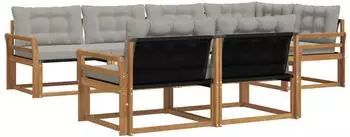 vidaXL Outdoor-Sofagarnitur mit Kissen, 7-tlg., natur und hellgrau (3369554)