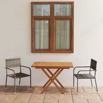 vidaXL Garten-Essgruppe 3-tlg. Poly Rattan & Akazienholz, grau