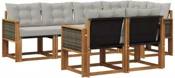 vidaXL Outdoor-Sofagarnitur 7-tlg. natur und hellgrau (3382011)