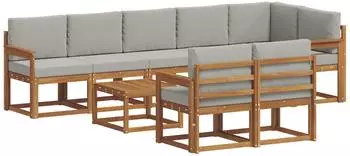 vidaXL Outdoor-Sofagarnitur mit Kissen, 9-tlg., natur und hellgrau (3366594)