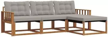 vidaXL Outdoor-Sofagarnitur mit Kissen 4-tlg., natur und hellgrau (3369334)