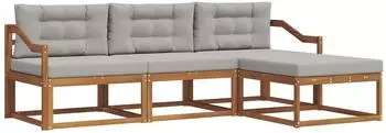 vidaXL Outdoor-Sofagarnitur 4-tlg. mit Kissen, natur und hellgrau (3367419)