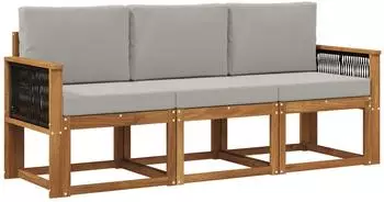 vidaXL Outdoor-Sofagarnitur mit Kissen, 3-tlg., natur und hellgrau (3384952)