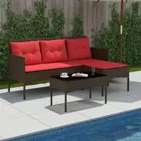 vidaXL Gartensofa-set 2 stk. Braun und Rot Poly-Rattan