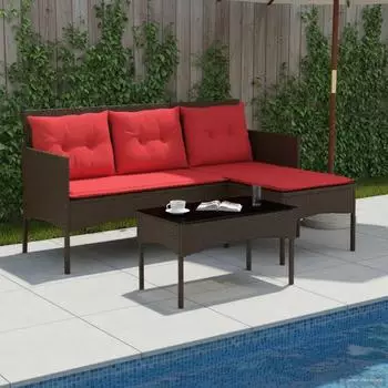 vidaXL Garten-Sofaset 2-tlg., Polyrattan, braun und rot