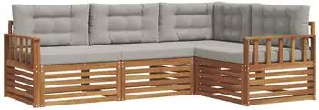 vidaXL Outdoor-Sofagarnitur mit Kissen, 4-tlg., natur und hellgrau (3373371)