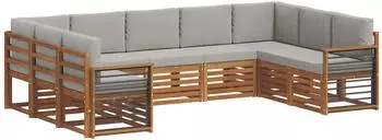 vidaXL Gartenlounge-Set 9-tlg., Akazienholz, natur/hellgrau (3375491)