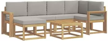 vidaXL Garten-Sofagarnitur 7-tlg. 6-Sitzer, wei&szlig; und hellgrau