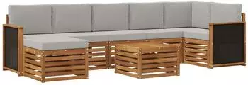 vidaXL Outdoor-Sofagarnitur mit Kissen, 7-tlg., natur/hellgrau (3384642)