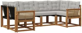 vidaXL Outdoor-Sofagarnitur 6-tlg. natur und hellgrau (3382179)
