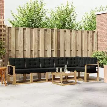 vidaXL Outdoor-Sofagarnitur mit Kissen, 7-tlg., wei&szlig; und schwarz (3389554)