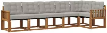 vidaXL Outdoor-Sofagarnitur mit Kissen 6-tlg., natur und hellgrau (3368710)