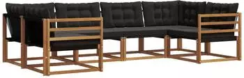 vidaXL Outdoor-Sofagarnitur 6-tlg. mit Kissen, natur/schwarz (3369783)