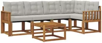 vidaXL Outdoor-Sofagarnitur 6-tlg. mit Kissen, natur und hellgrau (3368686)