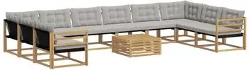 vidaXL Outdoor-Sofagarnitur 11-tlg. 10-Sitzer, wei&szlig;/hellgrau (3389129)